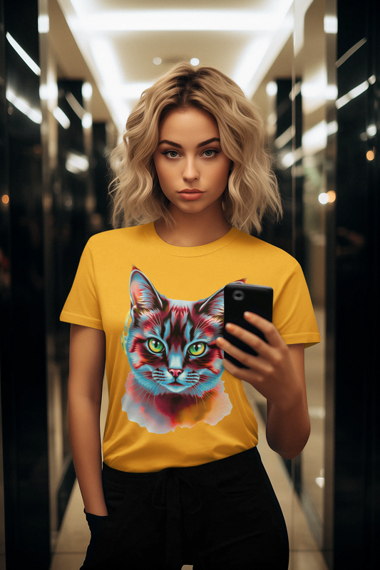 🔥 Neon Cyber Cat Vibes – Cool Headphone Kitty T-Shirt