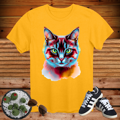 🔥 Neon Cyber Cat Vibes – Cool Headphone Kitty T-Shirt