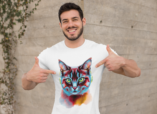 🔥 Neon Cyber Cat Vibes – Cool Headphone Kitty T-Shirt