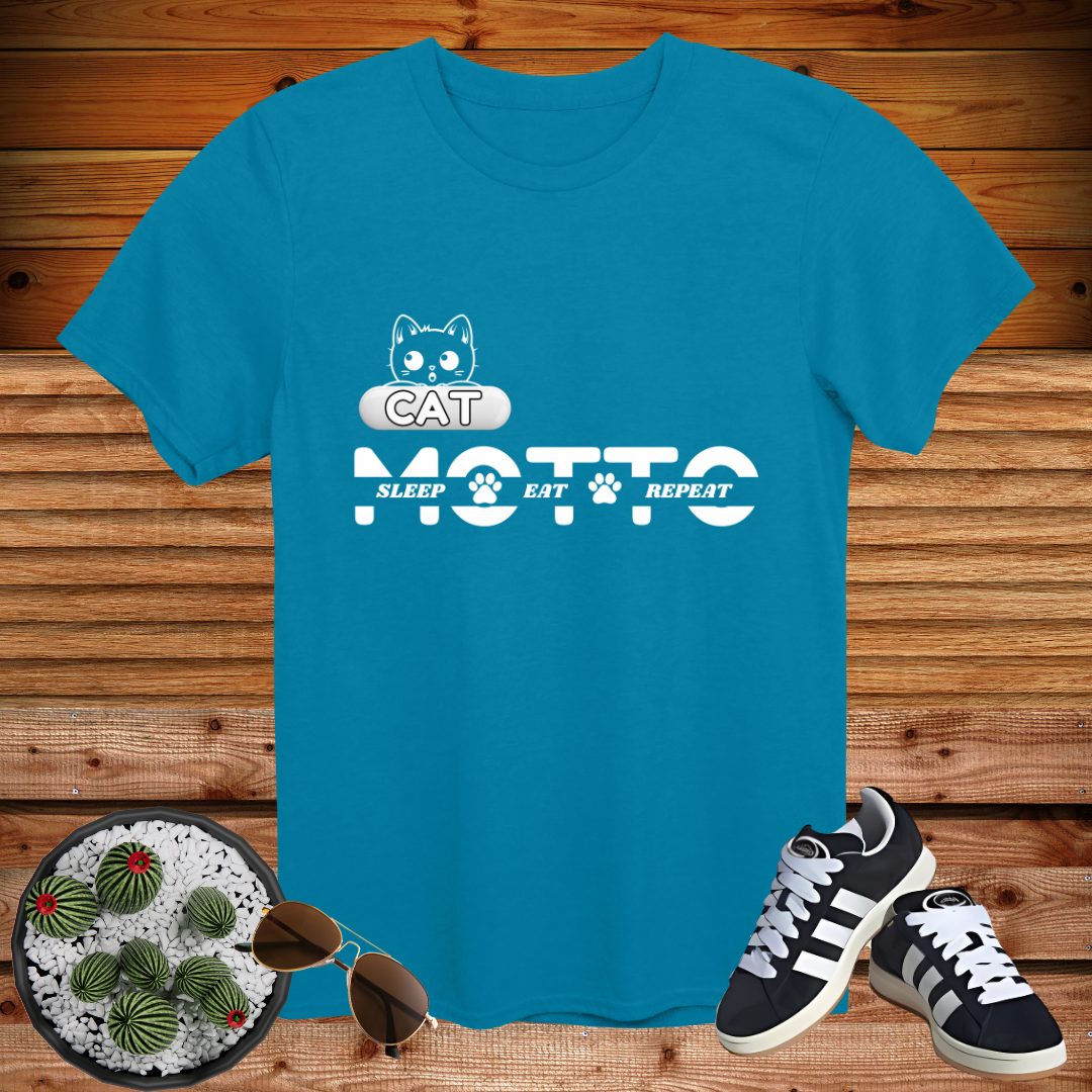 🐾 "Cat Motto: Sleep, Eat, Repeat" Funny Cat Lover T-Shirt