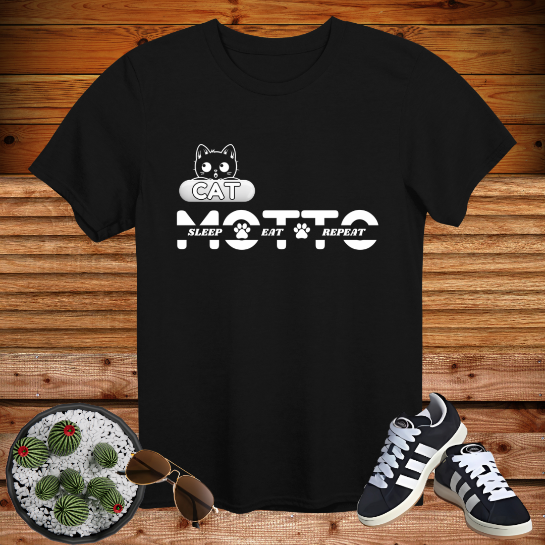 🐾 "Cat Motto: Sleep, Eat, Repeat" Funny Cat Lover T-Shirt