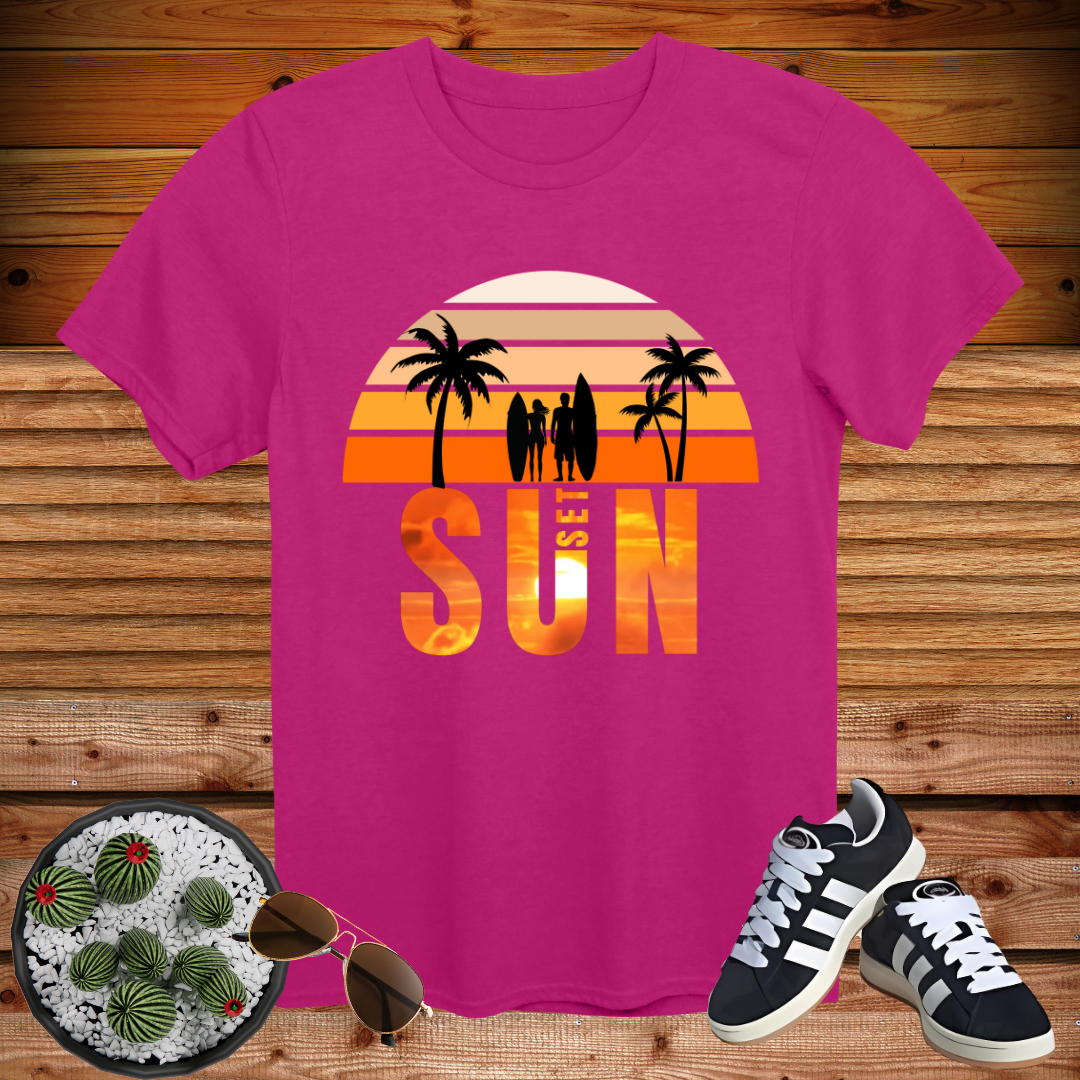 🌅 Sunset Surf Vibes - Retro Beach Surfing T-Shirt 🌊🏄